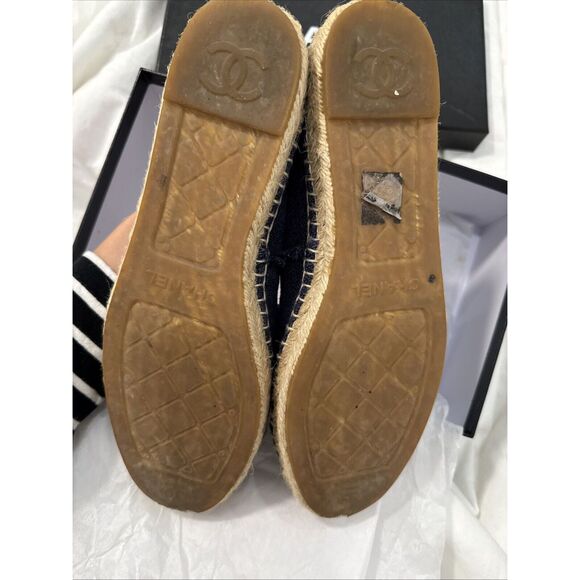 CHANEL logo denim espadrilles Size 39 Blue Black W/box - Picture 9 of 14